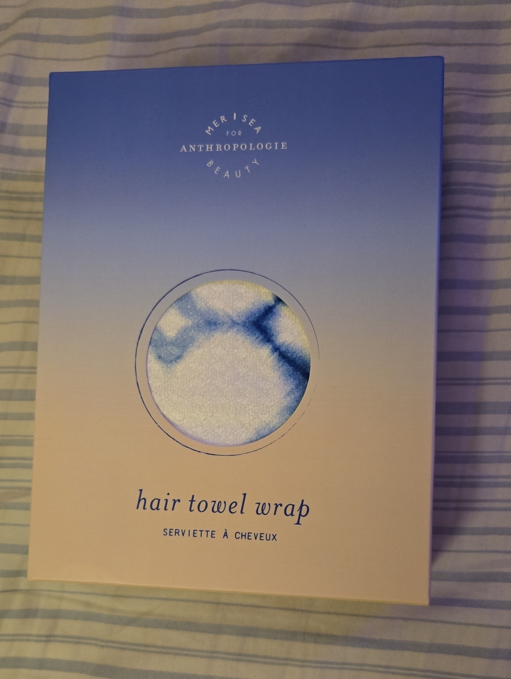 Mer Sea for Anthropologie Blue Shibori Print Microfiber Hair Towel Wrap
